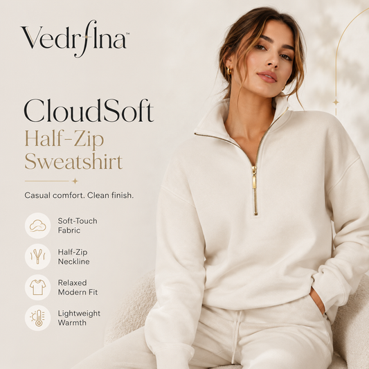 Vedrflna™ CloudSoft Half-Zip Sweatshirt – Women’s Relaxed Casual Pullover