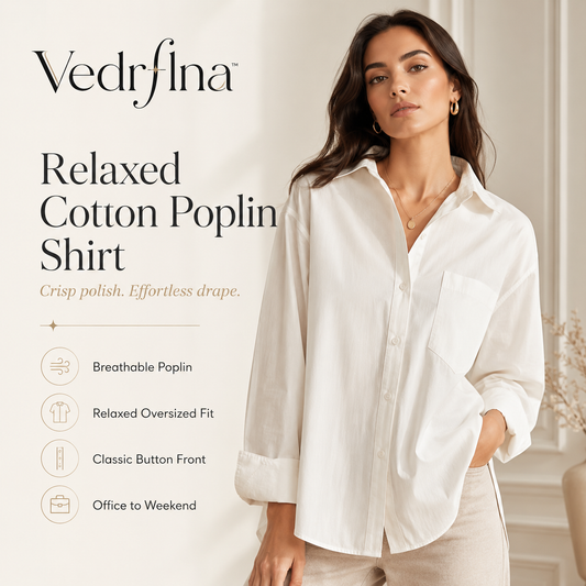 Vedrflna™ Relaxed Cotton Poplin Shirt – Women’s Oversized Button-Down Blouse